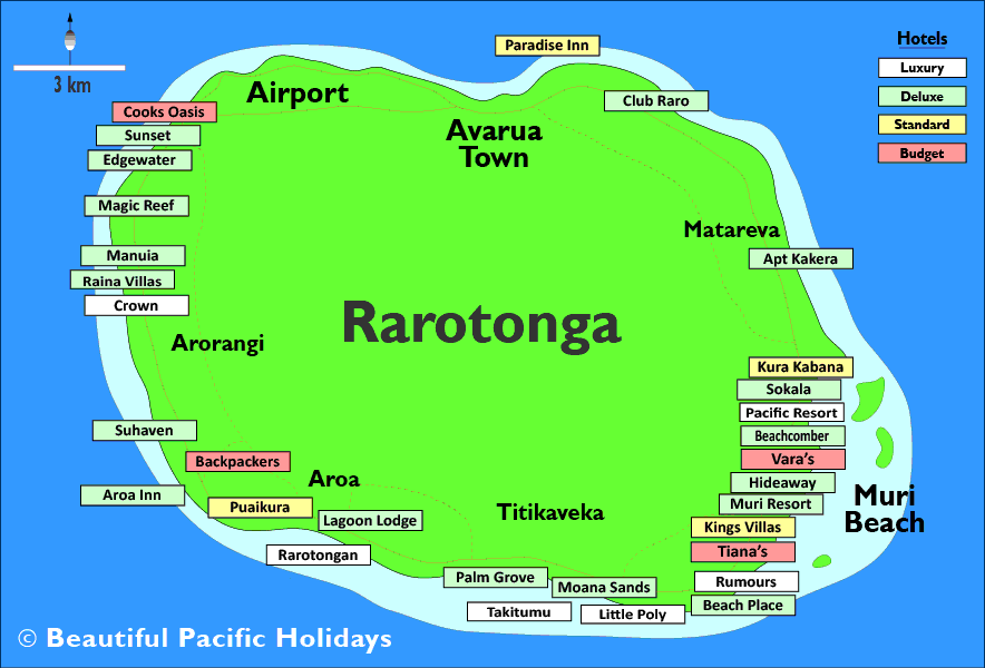 map showing rarotonga accommodation locations