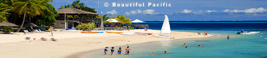 tourists in lagoon at a beach hotel in fiji