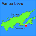 map of Vanua Levu showing pictures of beaches and scenic attractions