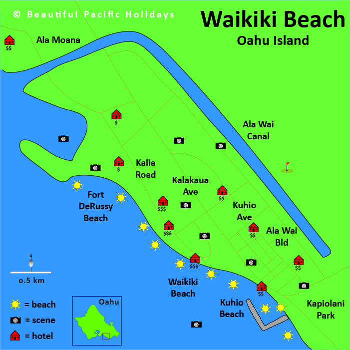 picture map of waikiki beach in hawaii