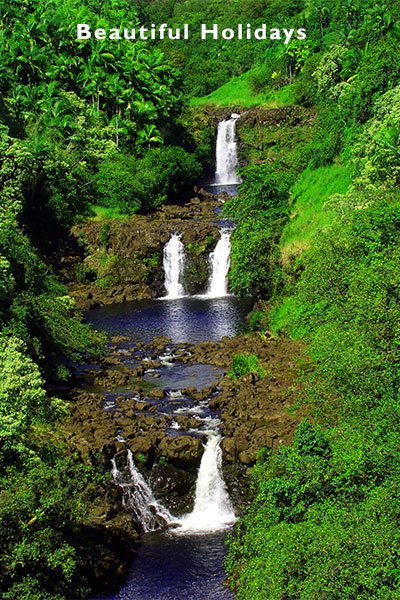 series of waterfalls with the iconic twin on the big island of hawaii