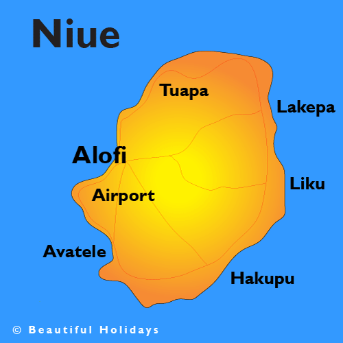 map of niue island showing hotels and beach location