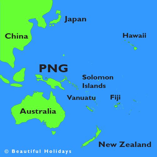 map of papua new guinea showing hotels and beach location