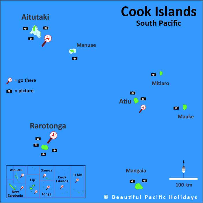 cook island map south pacific islands