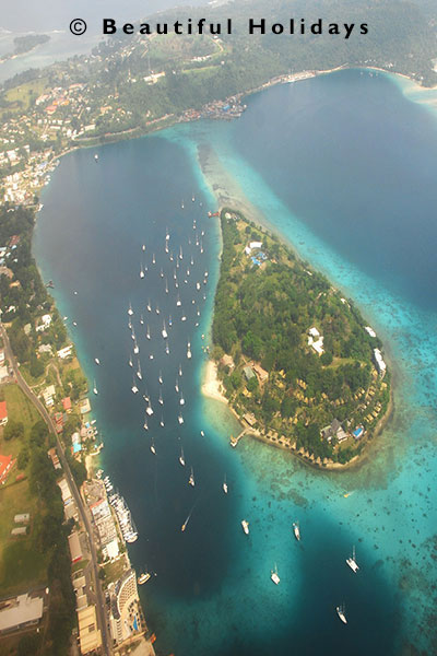 aerial view of port vila harbour and iririki island resort