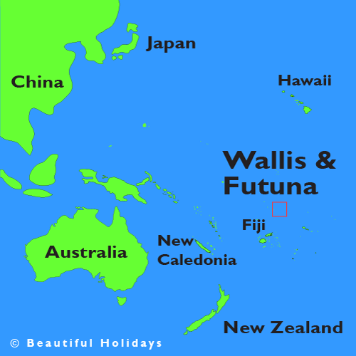 map of Wallis & Futuna showing hotels and beach location